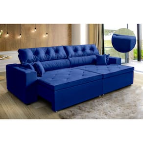 Sofá New Austin 2,02 m Retrátil com Molas Azul