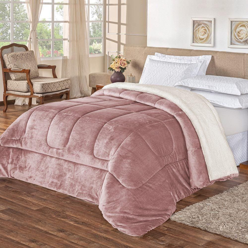 Coberdrom Pele De Carneiro Sherpa Everest Casal Padrão 01 Peça - Rosê
