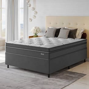 Conjunto Cama Box Casal Zoe Com Molas Ensacadas  138 x 188 x 65 Cinza