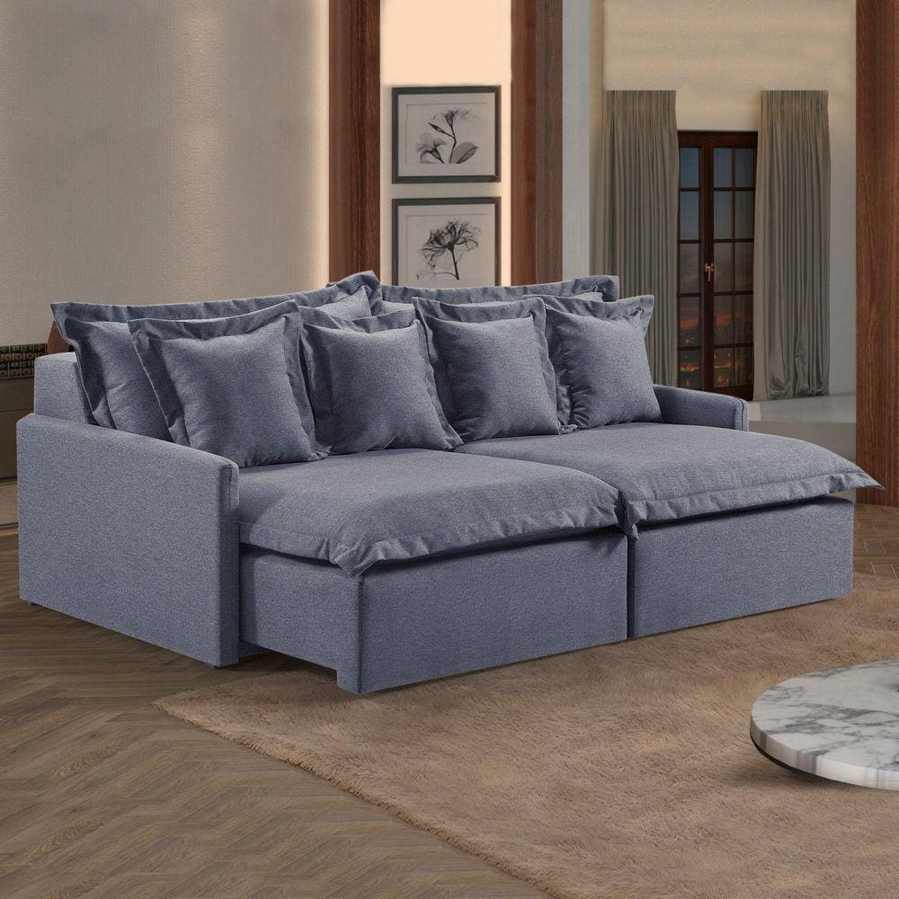 Sofá 2 Lugares Retrátil 200cm com Almofadas M145 Linho/Cinza Escuro