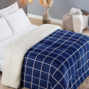 Coberdrom Sherpa E Flannel Austin Solteiro Manta 150g 01 Peça - Marinho