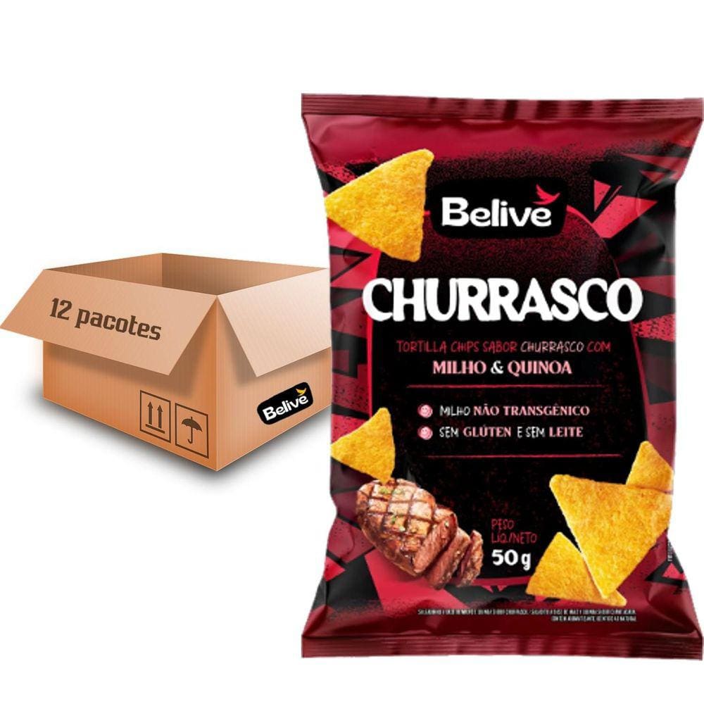 Tortilla Chips Churrasco 50g  12 Pacotes  - Snack Crocante