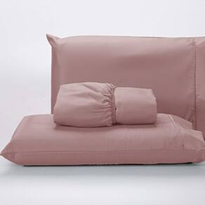 Jogo Lençol 400 Fios Ponto Palito Cama Queen 3pçs Poliéster - Rose
