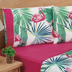 Jogo De Cama Estampado Micropercal 200 Fios Naturale Casal 04 Peças - Flamingo