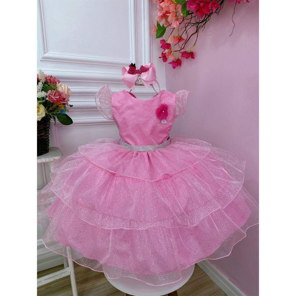 Vestido Barbie Girls Pink Luxo Laço No Ombro Menina Infantil