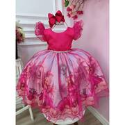 Vestido Infantil Barbie Rosa Xadrez Filme Aniversário Temático