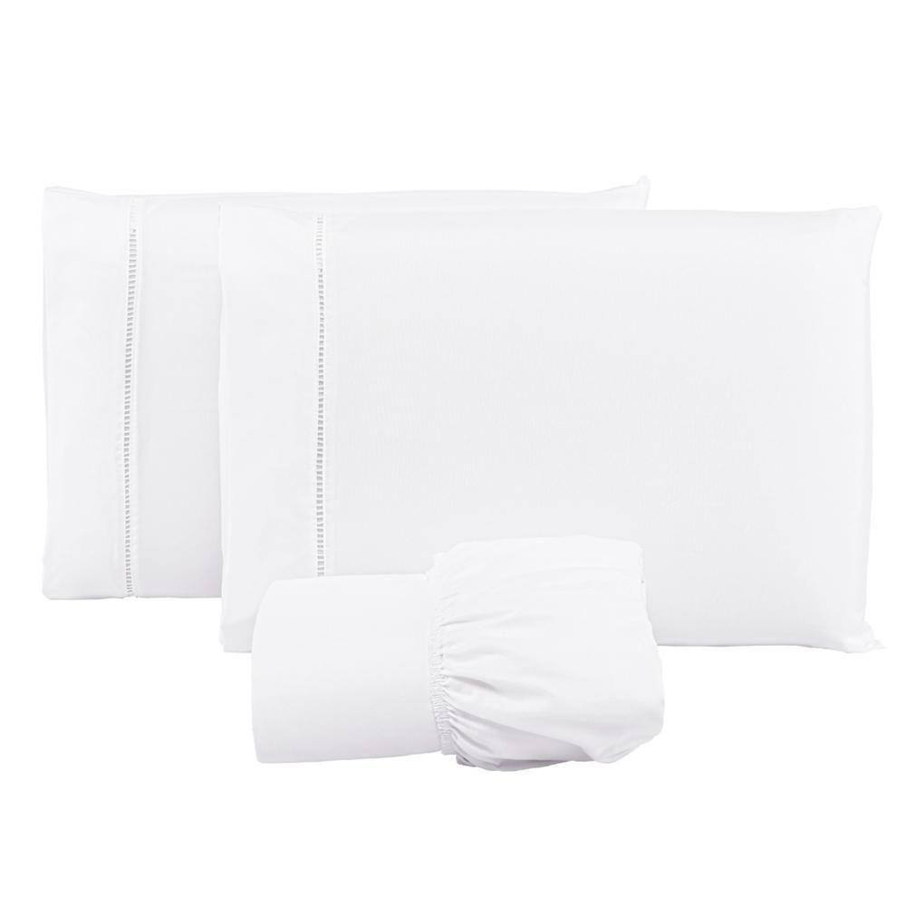 Jogo Lençol 400 Fios Ponto Palito Cama Solteiro 2pçs Poliéster - Branco