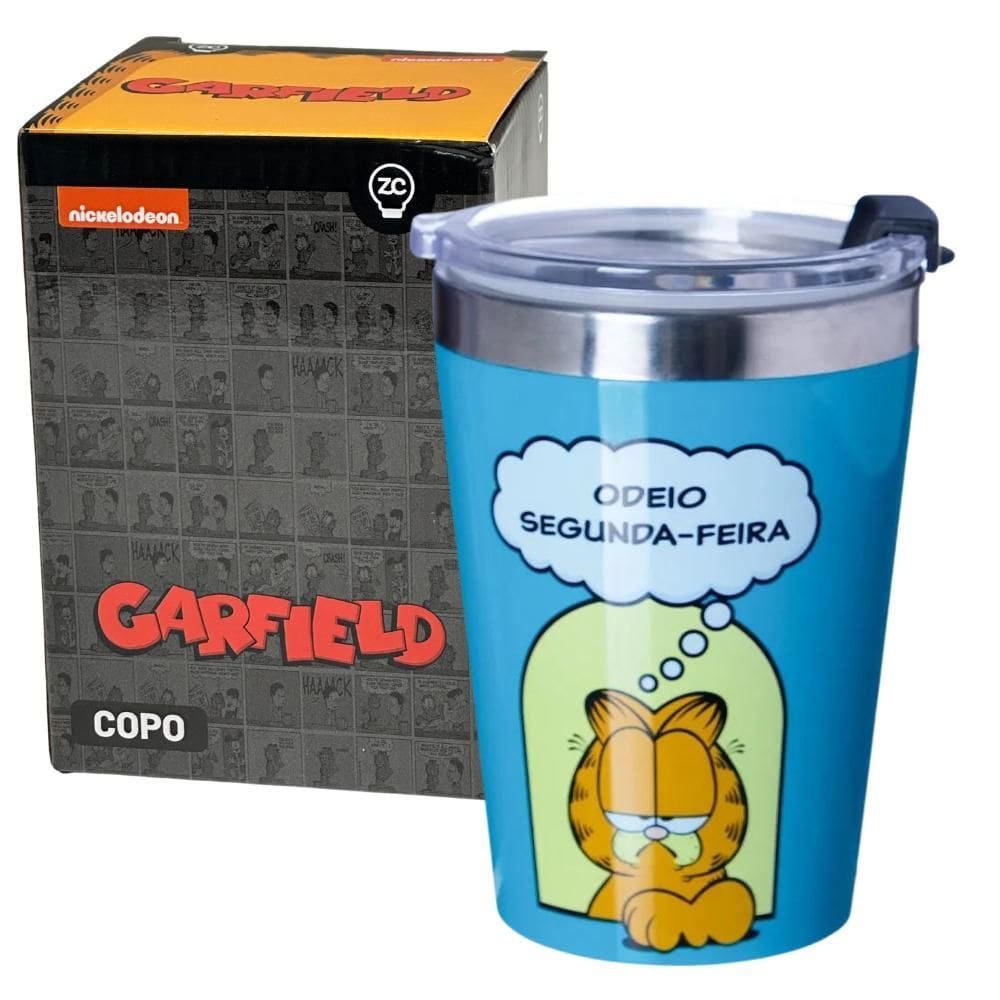 Copo Viagem Snap em Inox 300ml Garfield Zona Criativa - Azul