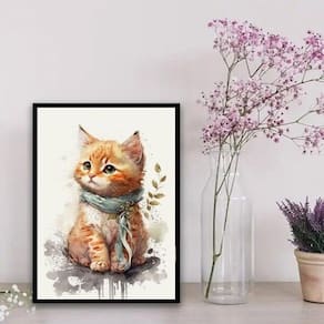Quadro filhote gatinho aquarela 24x18cm - com vidro