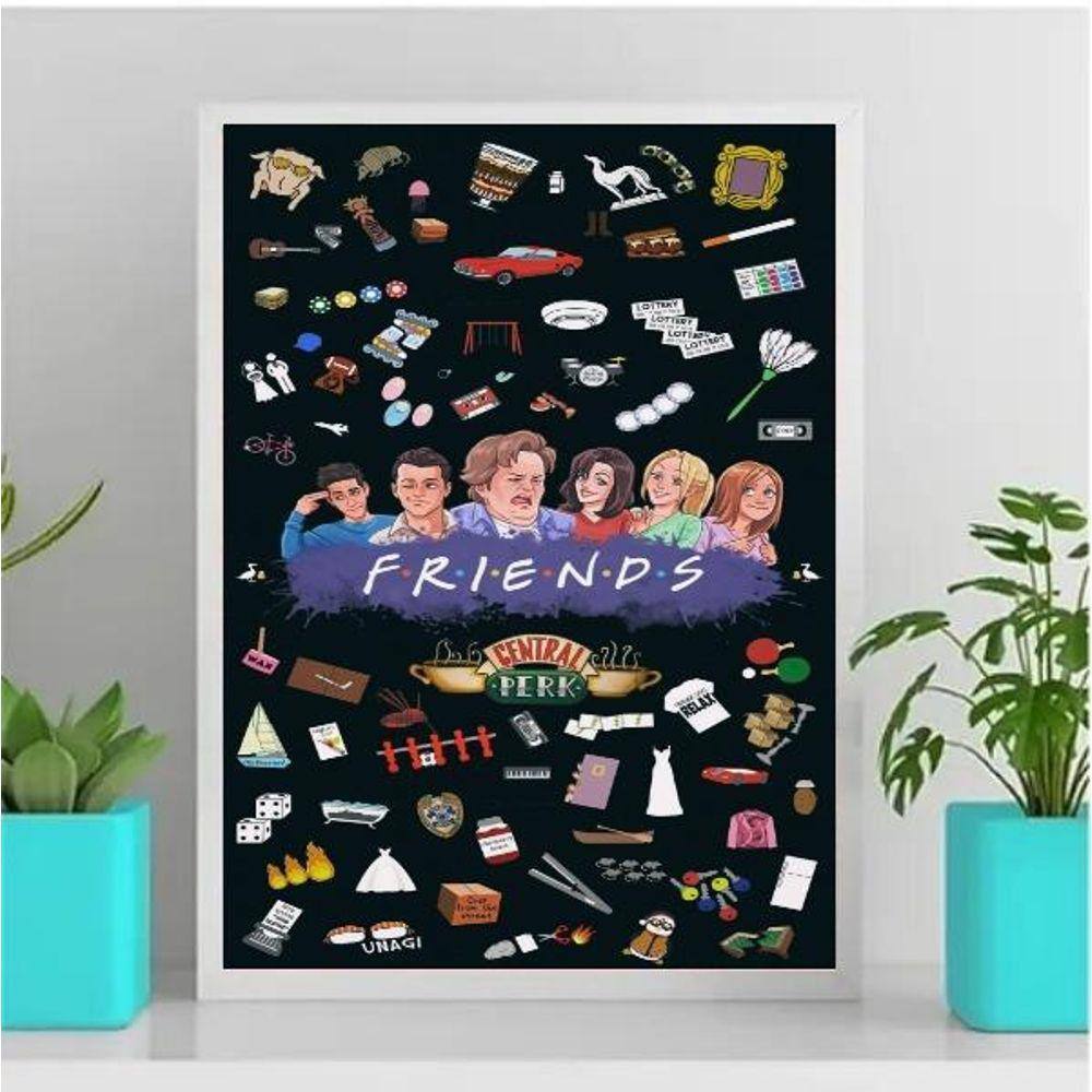 Quadro Decorativo Friends Ícones 24x18cm - Madeira Preta
