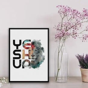 Quadro Leão Yeshua Colorido 45x34cm - Madeira Branca