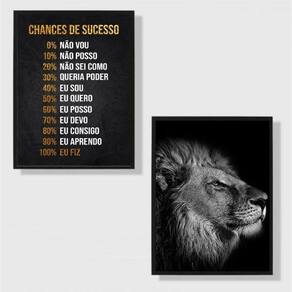 Kit 2 Quadros Motivacionais Leão Sucesso 33X24Cm - Com Vidro