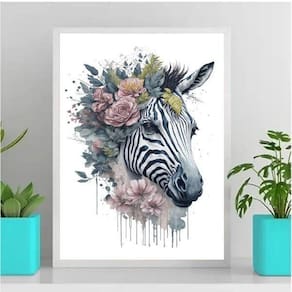 Quadro Zebra Aquarela 24x18cm - Moldura Madeira