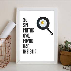 Quadro Divertido Cozinha Fritar Ovo 24x18cm - Moldura Preta