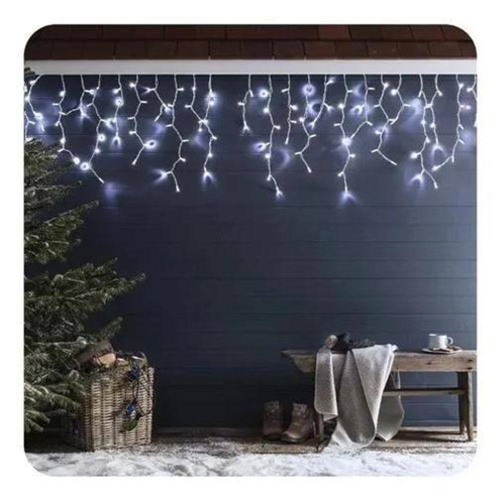 Cascata 400 Lâmpadas Led Branco Fio Branco Bivolt 10M