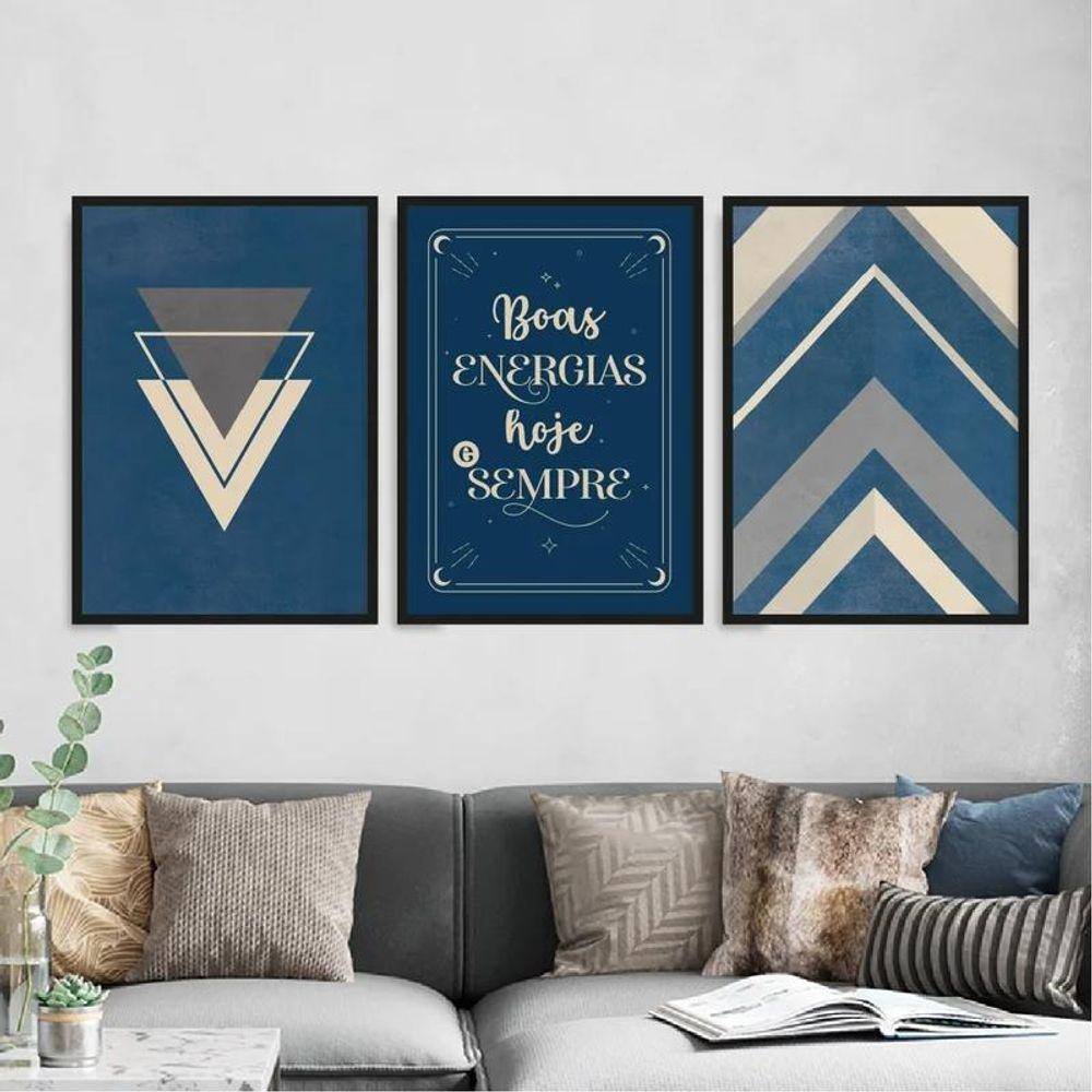 Kit 3 Quadros Abstratos Azuis Boas Energias 24X18Cm