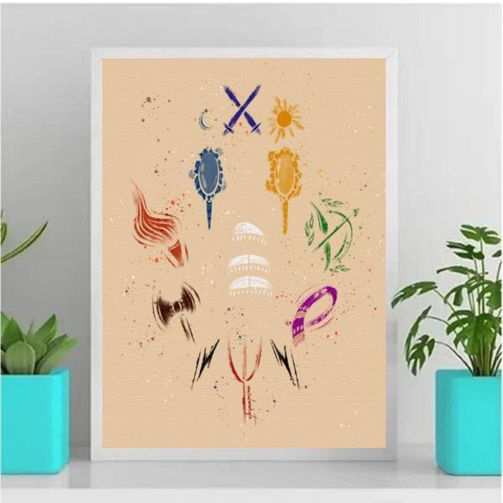 Quadro Decorativo Orixás 45x34cm - Moldura Madeira Branca