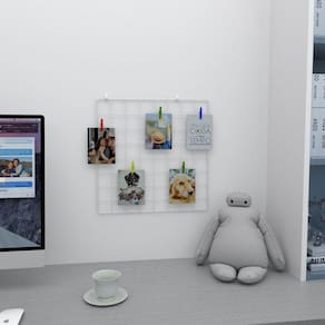 Memory Board Painel de Fotos 40x40 Branco Decoração Mesh Board Home Office + Prendedores + Clips Adesivos