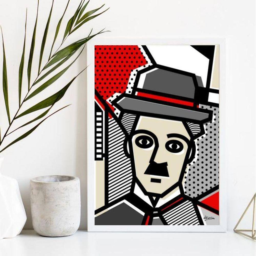 Quadro Decorativo Charlie Chaplin Pop Art 24X18Cm - Com Vidro