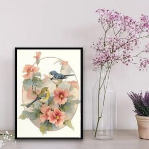 Quadro casal pássaros floral 24x18cm - MLivre