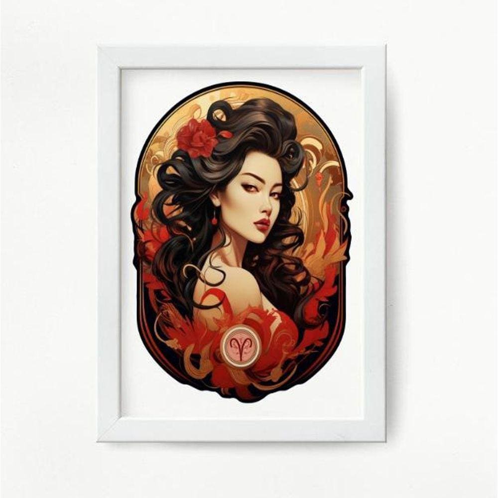 Quadro decorativo signo áries 33x24cm - moldura branca