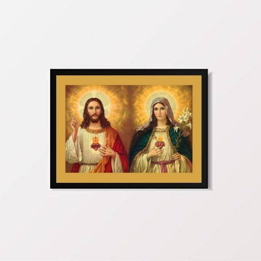 Quadro Decorativo Jesus e Maria | 33x24cm | Moldura Preta