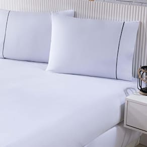 Jogo De Cama Lençol 100% Algodão Percal 150 Fios Casal Gran Moratta 3 Peças - Branco E Cinza