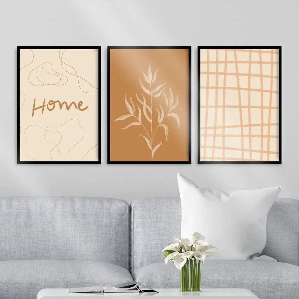 Kit 3 Quadros Abstratos Marrons Home 33X24Cm - Com Vidro