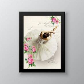 Quadro Decorativo Bailarina Vintage 24x18cm - Moldura Branca