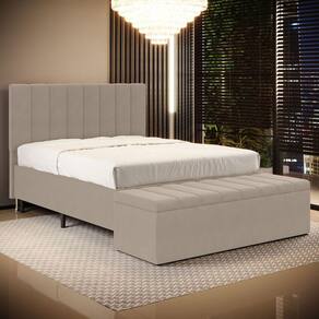 Cabeceira Nashira e Calçadeira Baú Navi 140 para Cama de Casal Z-006 Sued Capuccino Aradecor
