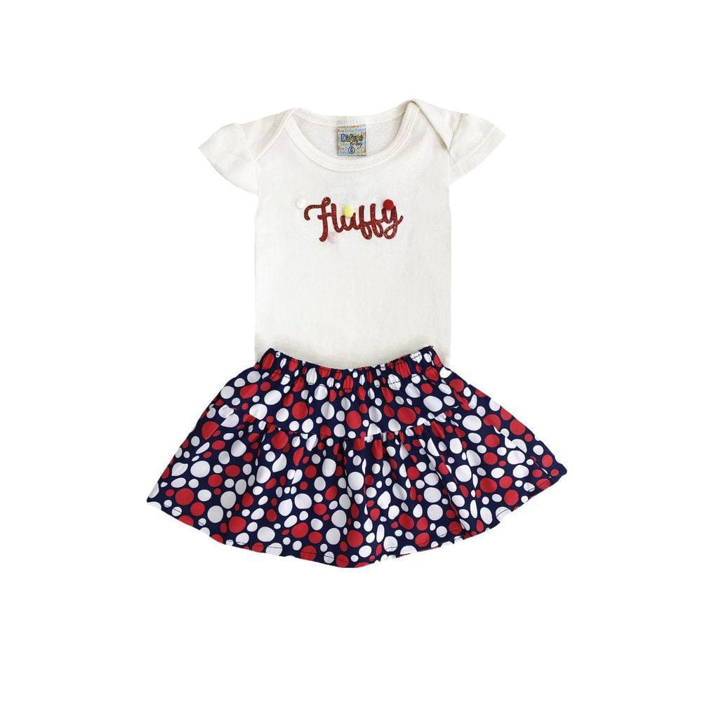 Conjunto Infantil Menina Body Pom-Pom e Saia Poá - Didiene