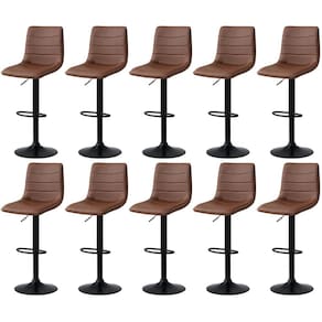 Kit 10 Banqueta Alta Estilo Estofada com Base Giratória e Regulagem de Altura - Marrom