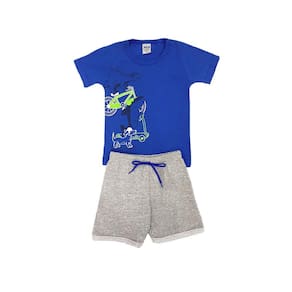 Conjunto Infantil Menino Camiseta Azul e Bermuda Mescla - Jidi Kids