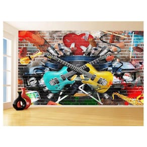 Papel De Parede 3D Musica Guitarra Arte Graffiti 3,5M Mus87