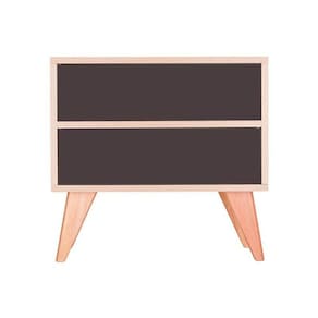 Mesa de Cabeceira Retrô com Portas Bréscia Carvalho e Grafite