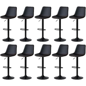 Kit 10 Banqueta Alta Vintage Estofada com Base Giratória e Regulagem de Altura - Preto