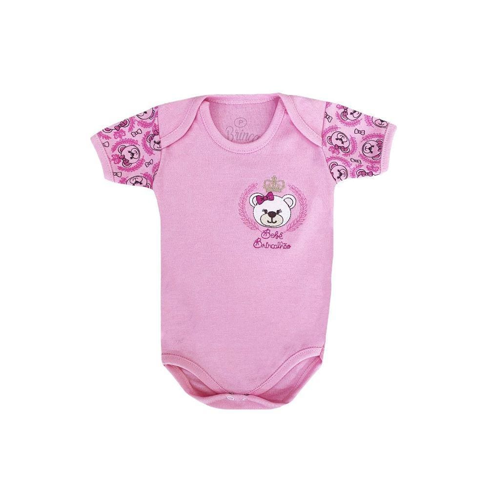 Body Infantil Menina Ursinha Rosa Claro - Bebê Brincalhão