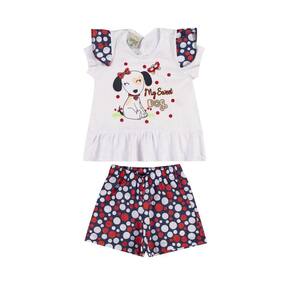Conjunto Infantil Menina Bata Dog Branca e Short Poá - Didiene
