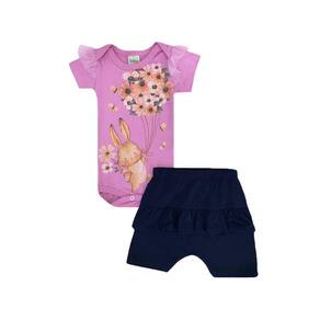 Conjunto Infantil Menina Body Ribana Coelhinho e Short - Didiene