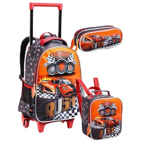 Kit Escolar Carro Mochila Rodas + Lancheira + Estojo