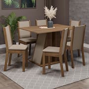 Conjunto Sala de Jantar Mesa Tampo de Madeira 6 Cadeiras Rustic/Crema/Bege Wendy Madesa