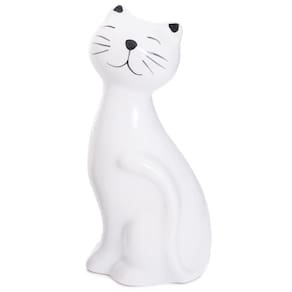 Escultura Gatinho Hale Enfeite Decoração Casa Sala Escritório Cerâmica Pequeno Branco DEE02011