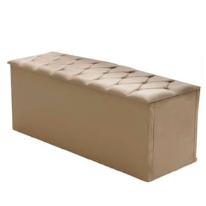 Calçadeira Com Baú Estofado Istambul Dobuê Bege 1,60m Suede Bege