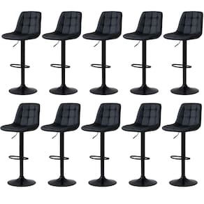 Kit 10 Banqueta Alta Elegance Estofada com Base Giratória e Regulagem de Altura - Preto