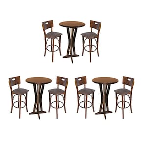 Kit 3 Jogos Bistrô Anatômico Imbuia com 2 Banquetas Ipanema Estofado Marrom para Área Gourmet