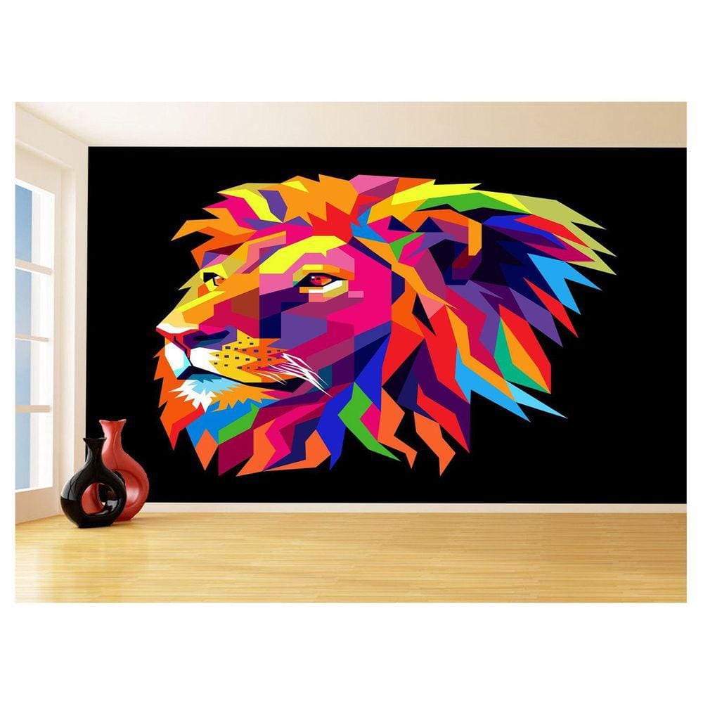 Papel De Parede Animais Leão Rosto Arte Cores 3,5M Anm476