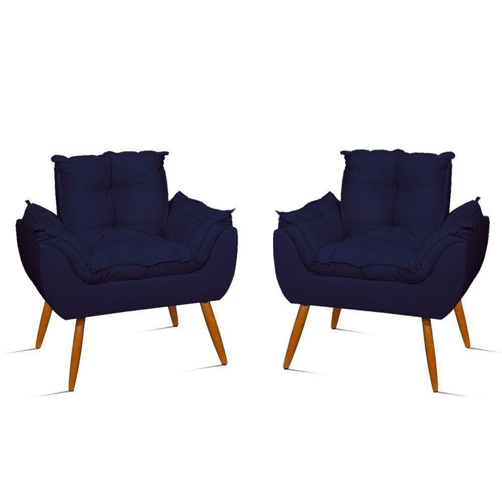 Kit 2 Poltronas Decorativa Opala Para Quarto Sala De Estar Cor:azul Marinho
