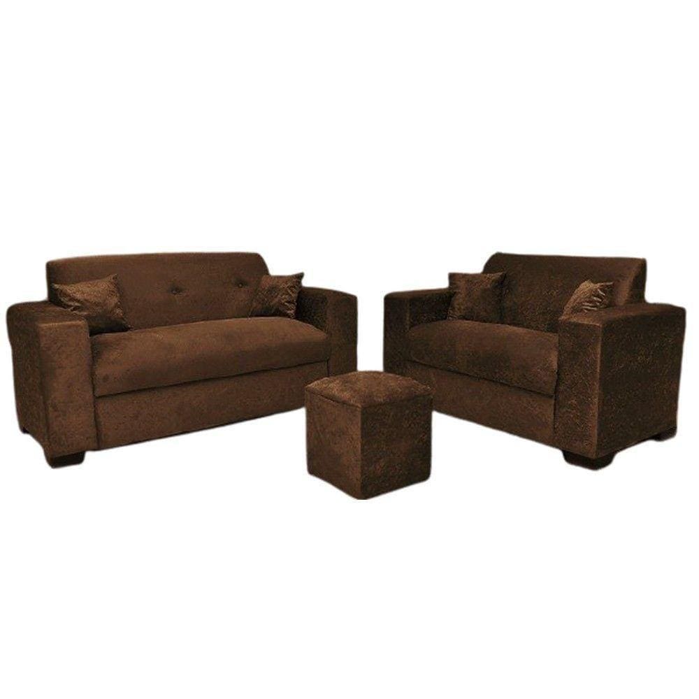 Kit Estofado Roma 3 E 2 Lugares Puff E Almofadas Chocolate