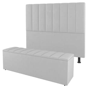 Kit Cabeceira E Baú Cama Box Casal 140Cm Sintético Branco