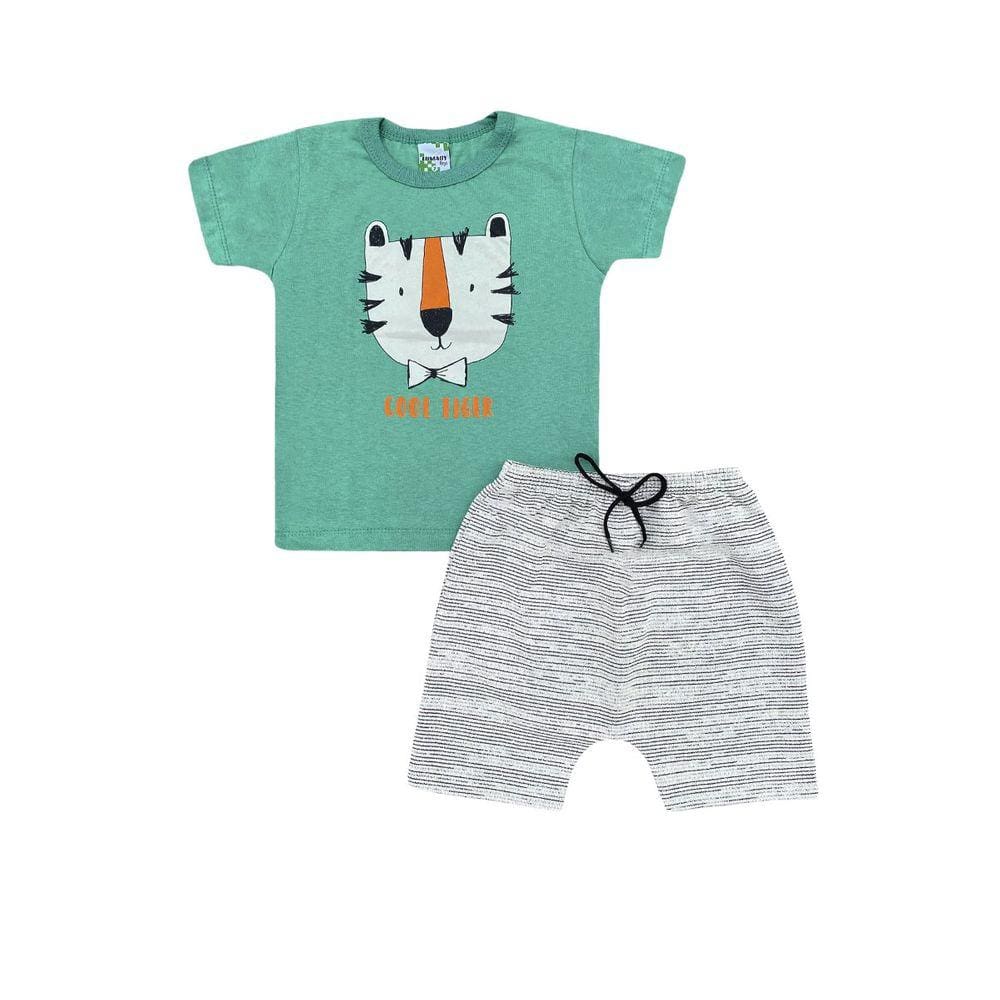 Conjunto Infantil Menino Camiseta Verde Tiger com Bermuda Mescla - Lumagy